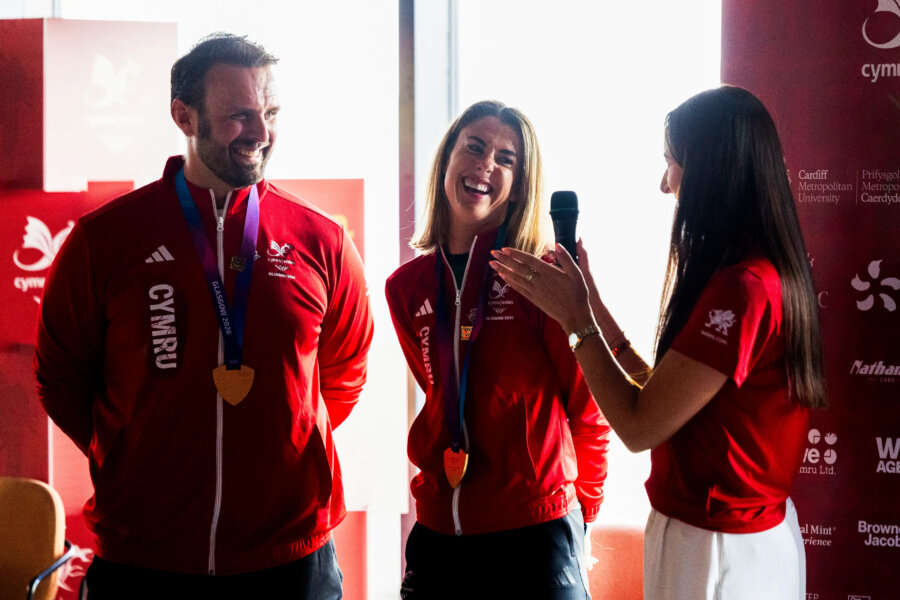 Gold medalists Aled Davies, Team Wales captain Olivia Breen, BBC presenter Molly Stephens