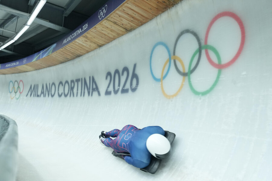 Matt Weston for Team GB during Skeleton training session at the Cortina Sliding Centre in Cortina d'Ampezzo during the Milano Cortina 2026 Winter Olympics.