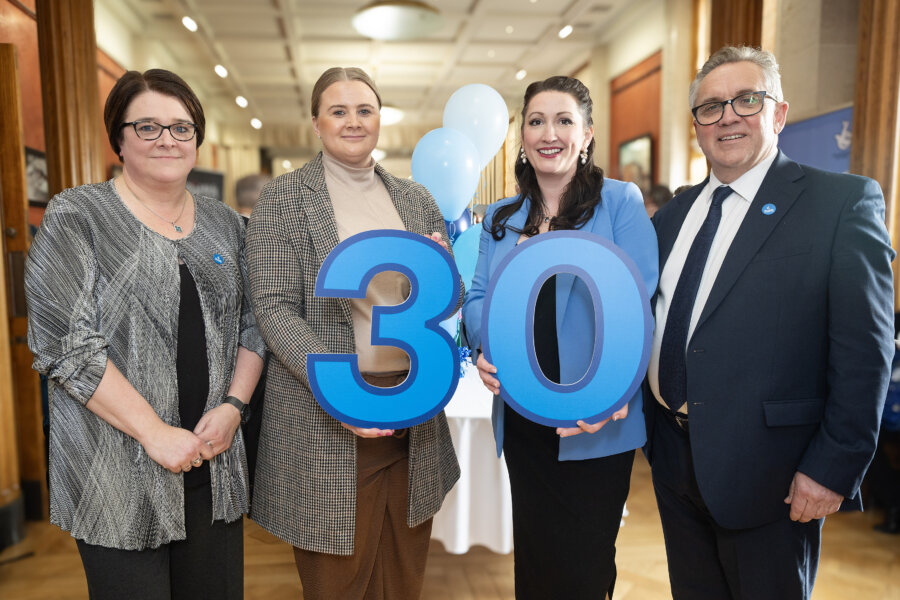 Pictured L-R: Kate Beggs, Chair of the Northern Ireland National Lottery Forum and Northern Ireland director at The National Lottery Community Fund, Junior Minister Aisling Reilly, Deputy First Minister Emma Little-Pengelly and Justin King CBE, Chair of Allwyn, operator of The National Lottery.