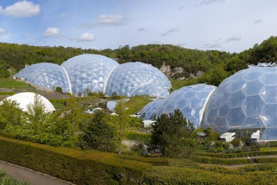 A landscape picture of the domes of Eden Project