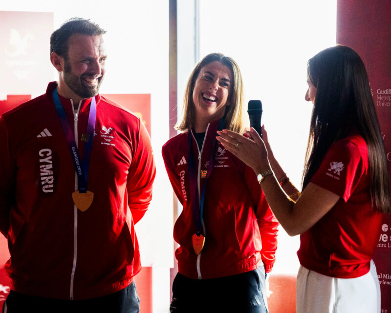 Gold medalists Aled Davies, Team Wales captain Olivia Breen, BBC presenter Molly Stephens