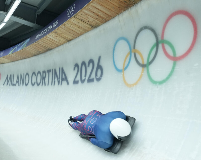 Matt Weston for Team GB during Skeleton training session at the Cortina Sliding Centre in Cortina d'Ampezzo during the Milano Cortina 2026 Winter Olympics.