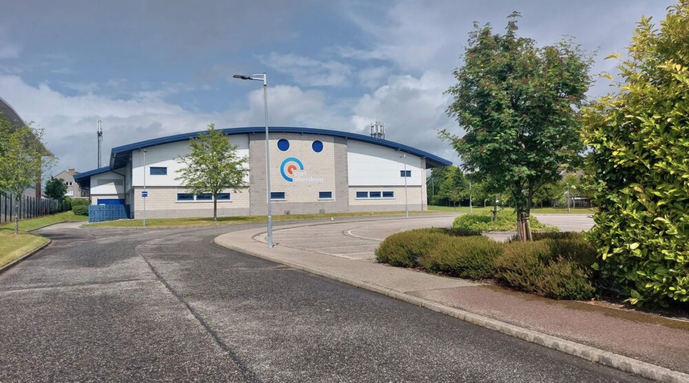 The exterior of Curl Aberdeen, the only purpose-built curling facility in north-east Scotland. The venue opened in January 2005 following a £2.4 million project backed by National Lottery funding through sportscotland.