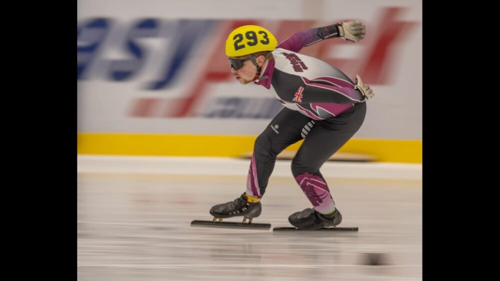 An advanced racer at Altrincham Speed Skating Club at competition speed