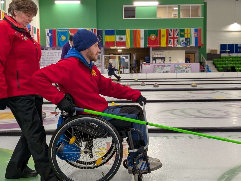 A curler in a wheelchair