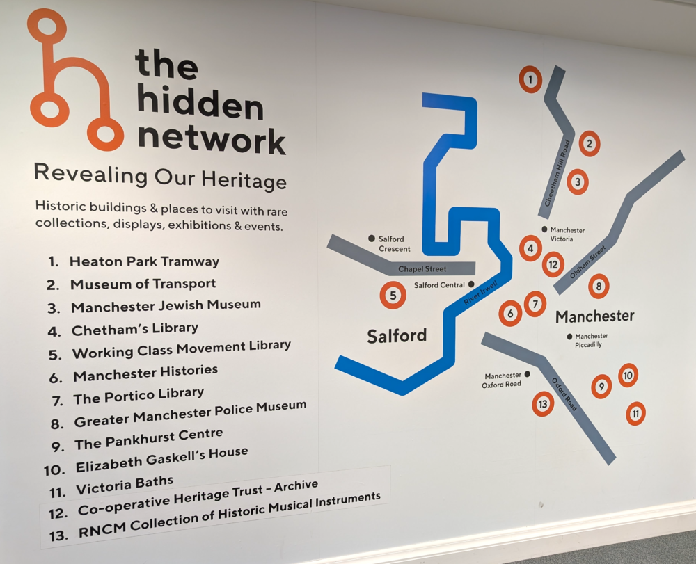 Map showing 13 locations across Greater Manchester of 'The HiDDEN Network'