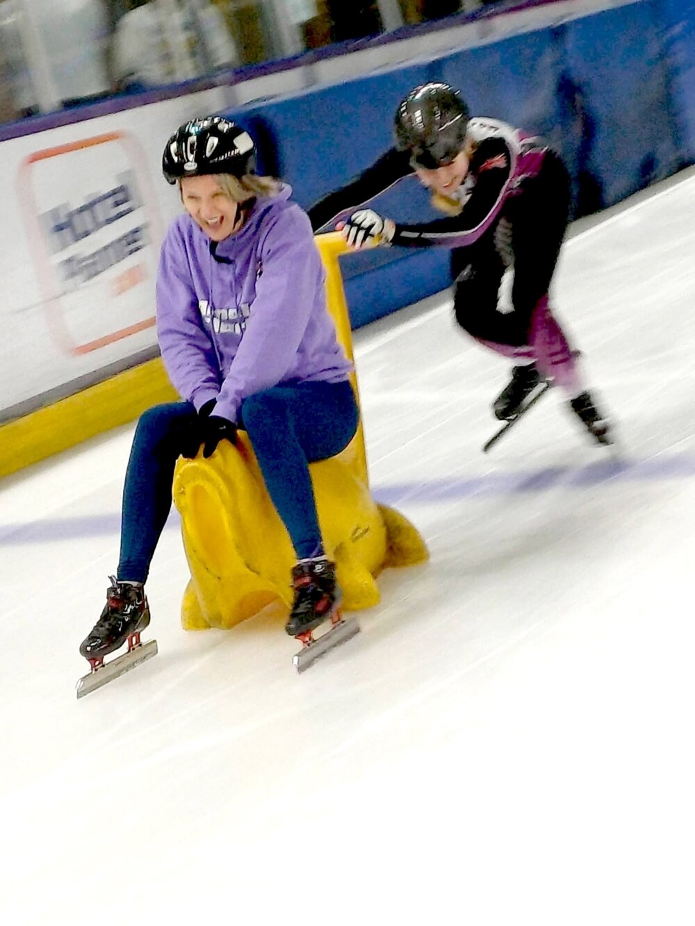 Some family fun at Altrincham Speed Skating Club, Mrs O'Hara and her daughter, club member, Isla,