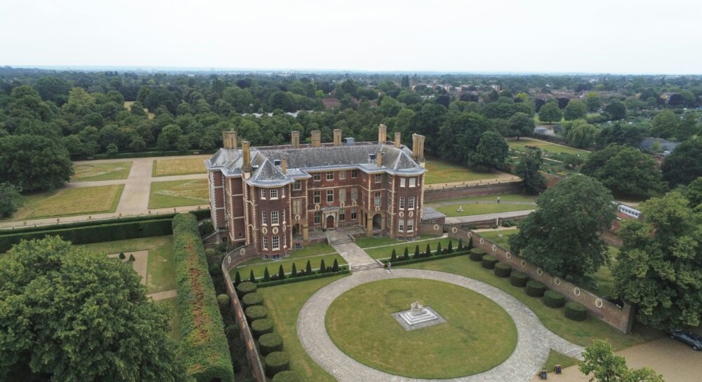 Ham House, Richmond from a bird view taken with a drone