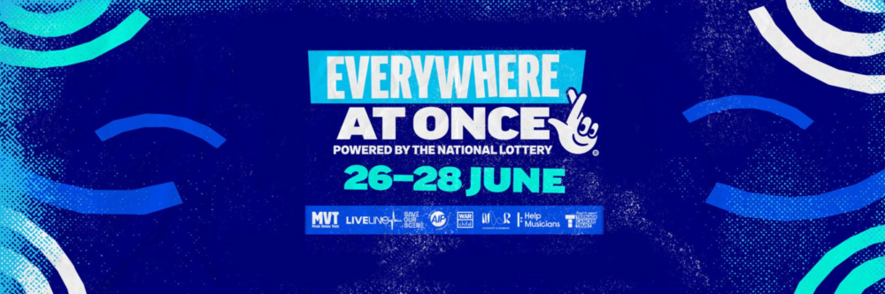 A promotional poster for Everywhere At Once a UK-wide music festival on 26–28 June 2026.