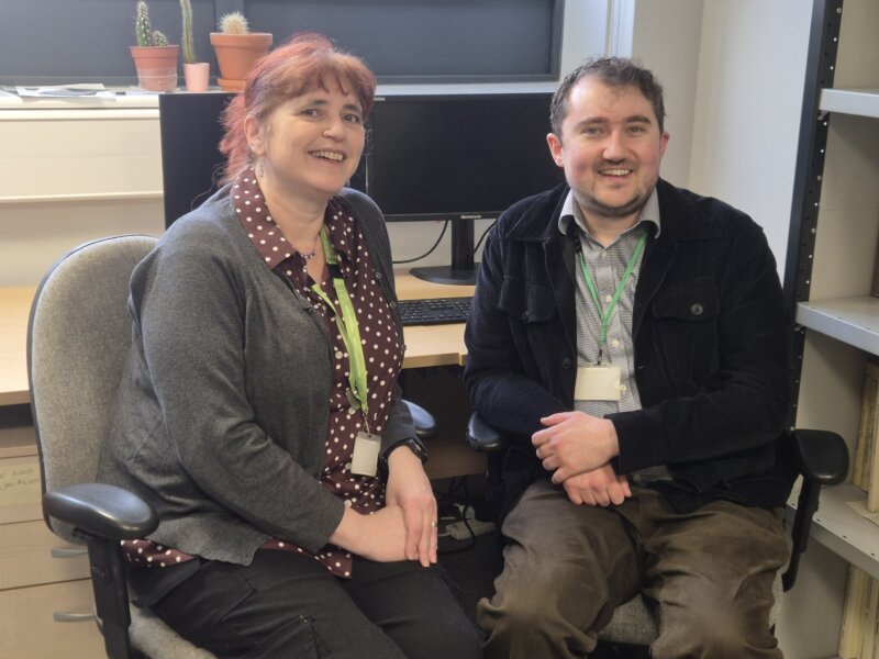 Portrait of the two interviewees: Tim Snell, HES bursary recipient and now a worker in the Heritage sector, and his boss Sarah Grundy, Lincolnshire County Council.
