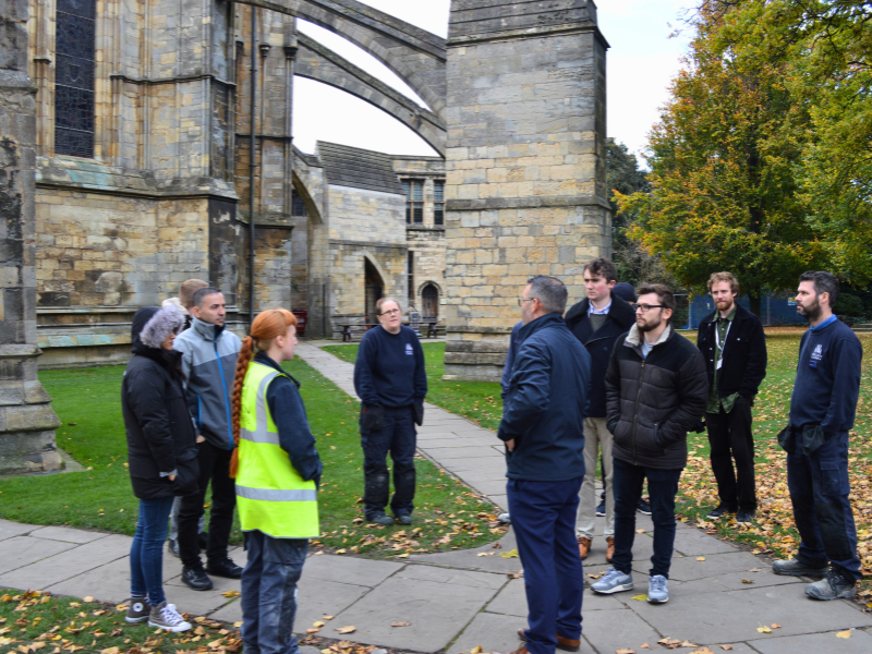 Tim and his HES friends on a site visit, stood outside Lincoln Cathedral