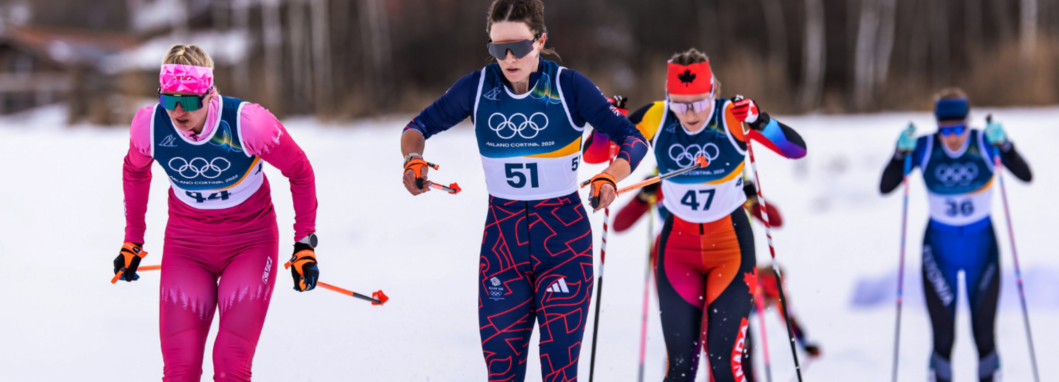 Four cross country skiers at the Olympic Winter Games.