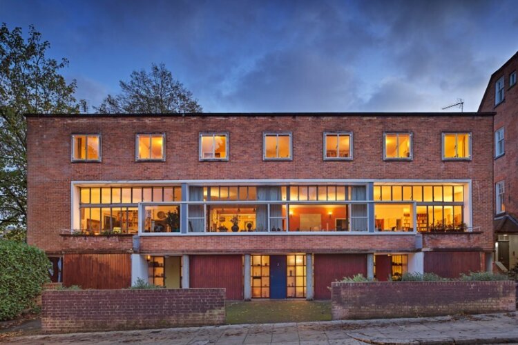 Exterior view of the terraced houses of 1, 2 and 3 Willow Road, Camden, London