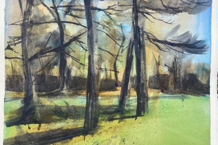 A colourful watercolour sketch of Finsbury Park