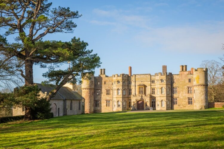 The exterior of the castellated 17th-century manor house at Croft Castle and Parkland, Herefordshire
