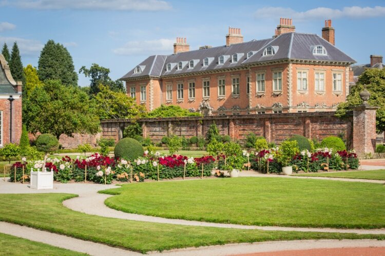 View of the house from the Orangery Garden at Tredegar House, Newport, South Wales