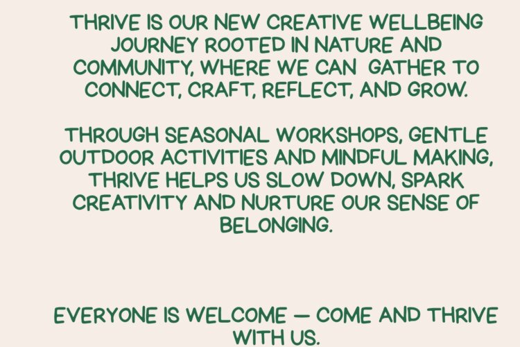 A form with a green apple and title Thrive stating it is a programme of community activities including eco arts and crafts and nature awareness at the Coventry Peace Orchard.