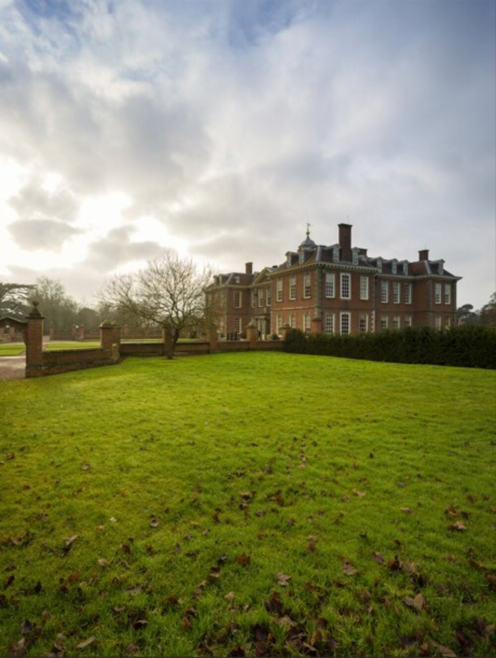 A view over the lawn in the gardens to Hanbury Hall and Gardens, Worcestershire